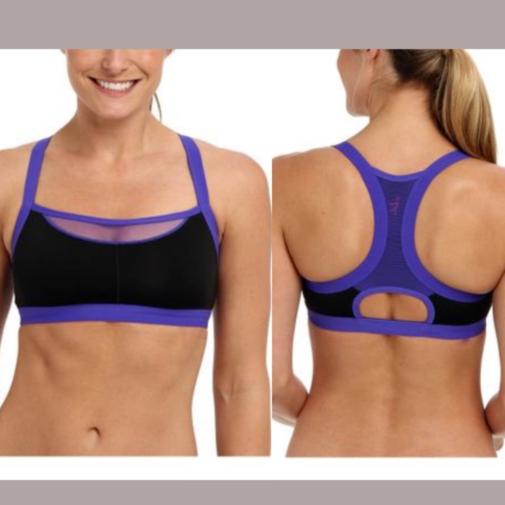 NWT $48‎ Josie Amp'd Sport Tank Bralette in Black/Royal Purple [SZ 34D/DD ]